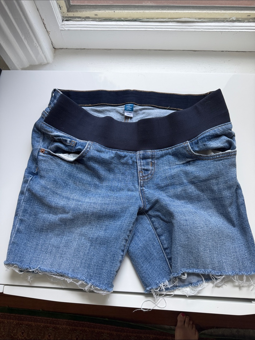 Maternity Cutoff Denim Shorts with Elastic Waistband - Blue
